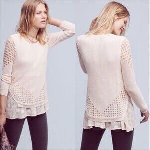 Anthropologie Sunday in Brooklyn Fiona Sweater Eyelet Layered Cream Womens small